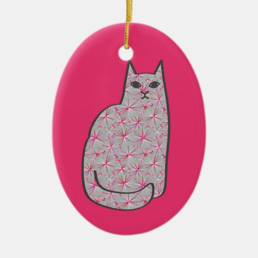 Mid-Century Modern Cat, Grey and Fuchsia Pink Keramisch Ornament (Voorkant)