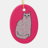 Mid-Century Modern Cat, Grey and Fuchsia Pink Keramisch Ornament (Achterkant)