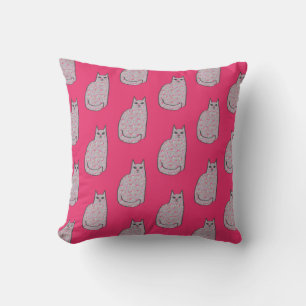 Mid-Century Modern Cat, Grey and Fuchsia Pink Kussen