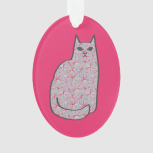 Mid-Century Modern Cat, Grey and Fuchsia Pink Ornament