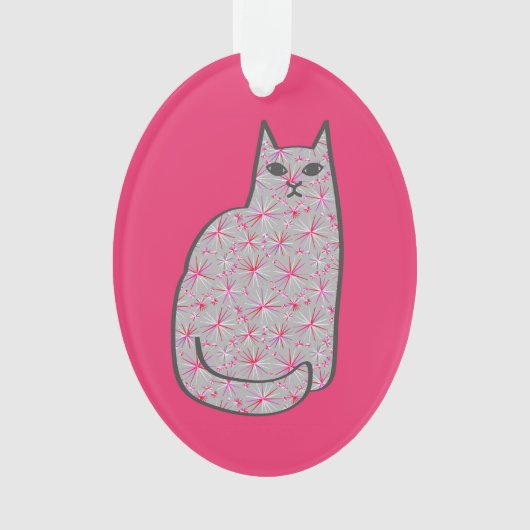 Mid-Century Modern Cat, Grey and Fuchsia Pink Ornament (voorkant)