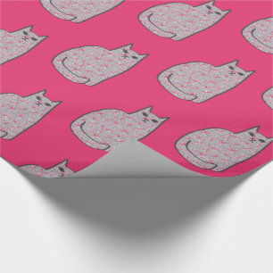 Mid-Century Modern Cat, Grijs / Grijs en Roze Cadeaupapier