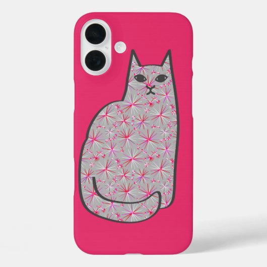 Mid-Century Modern Cat, Grijs / Grijs en Roze Case-Mate iPhone Case (Achterkant)