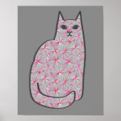 Mid-Century Modern Cat, Grijs / Grijs en Roze Poster (Voorkant)