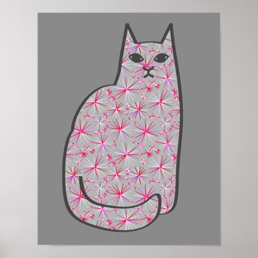 Mid-Century Modern Cat, Grijs / Grijs en Roze Poster (Voorkant)