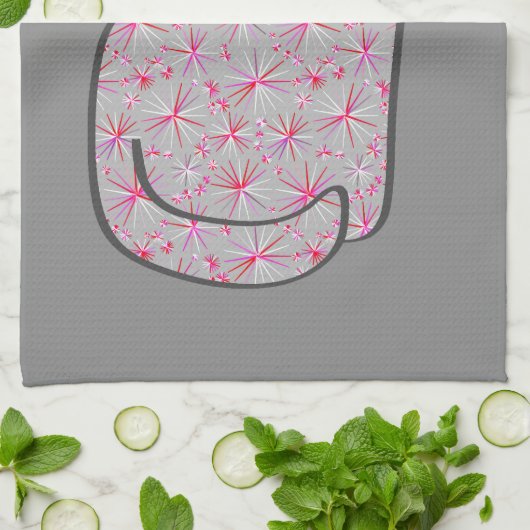 Mid-Century Modern Cat, Grijs / Grijs en Roze Theedoek (Gevouwen)