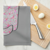 Mid-Century Modern Cat, Grijs / Grijs en Roze Theedoek (Quarter Fold)