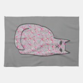 Mid-Century Modern Cat, Grijs / Grijs en Roze Theedoek (Horizontaal)