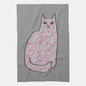Mid-Century Modern Cat, Grijs / Grijs en Roze Theedoek (Verticaal)