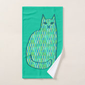 Mid-Century Modern Cat, Mint en Lime Green Bad Handdoek (Handdoek)