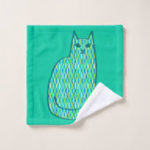 Mid-Century Modern Cat, Mint en Lime Green Bad Handdoek (Wasdoekje)