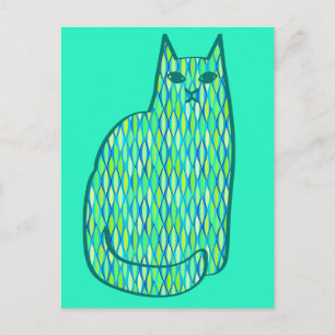 Mid-Century Modern Cat, Mint en Lime Green Briefkaart