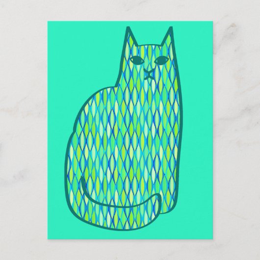 Mid-Century Modern Cat, Mint en Lime Green Briefkaart (Voorkant)