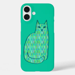 Mid-Century Modern Cat, Mint en Lime Green iPhone 16 Plus Hoesje