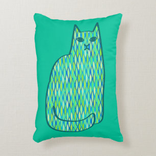 Mid-Century Modern Cat, Mint en Lime Green Decoratief Kussen