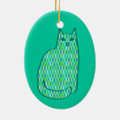 Mid-Century Modern Cat, Mint en Lime Green Keramisch Ornament (Achterkant)
