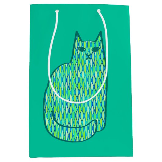 Mid-Century Modern Cat, Mint en Lime Green Medium Cadeauzakje (Voorkant)