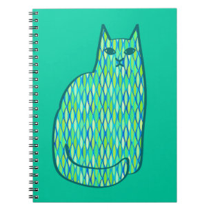 Mid-Century Modern Cat, Mint en Lime Green Notitieboek