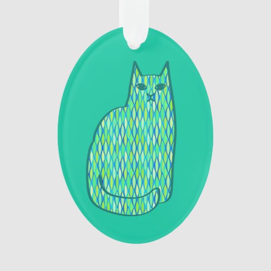 Mid-Century Modern Cat, Mint en Lime Green Ornament (voorkant)