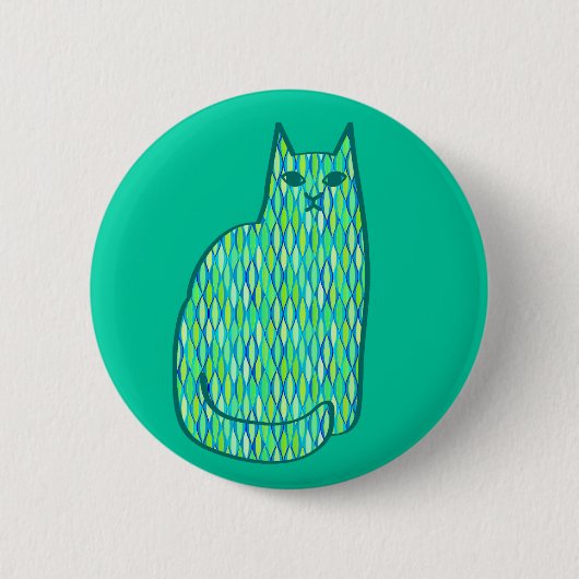 Mid-Century Modern Cat, Mint en Lime Green Ronde Button 5,7 Cm (Voorkant)