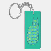 Mid-Century Modern Cat, Mint en Lime Green Sleutelhanger (Voorkant Links)