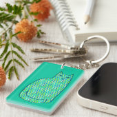 Mid-Century Modern Cat, Mint en Lime Green Sleutelhanger (Voorkant Rechts)