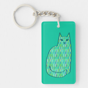 Mid-Century Modern Cat, Mint en Lime Green Sleutelhanger