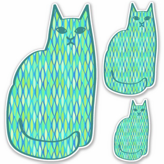 Mid-Century Modern Cat, Mint en Lime Green Sticker (Voorkant)