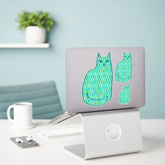 Mid-Century Modern Cat, Mint en Lime Green Sticker (Laptop op bureau)