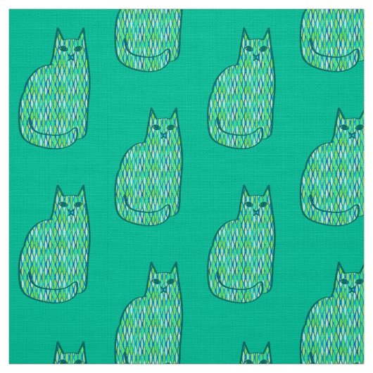 Mid-Century Modern Cat, Mint en Lime Green Stof (Swatch)
