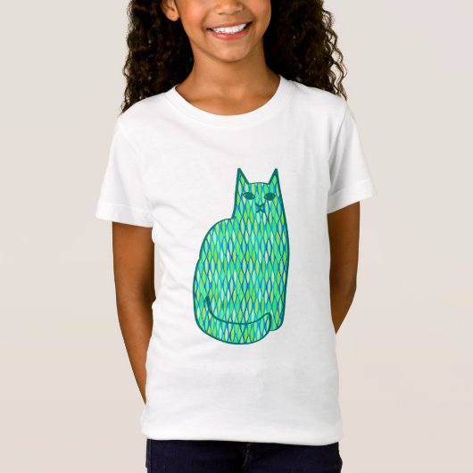 Mid-Century Modern Cat, Mint en Lime Green T-shirt (Voorkant)