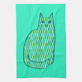 Mid-Century Modern Cat, Mint en Lime Green Theedoek (Verticaal)