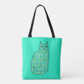 Mid-Century Modern Cat, Mint en Lime Green Tote Bag (Achterkant)