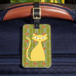 Mid Century Modern Cat op het Geometrische Patroon Bagagelabel