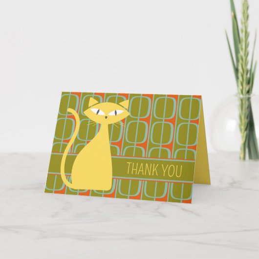 Mid Century Modern Cat op het Geometrische Patroon Bedankkaart (Voorkant)