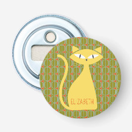 Mid Century Modern Cat op het Geometrische Patroon Button Flesopener