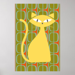 Mid Century Modern Cat op het Geometrische Patroon Poster