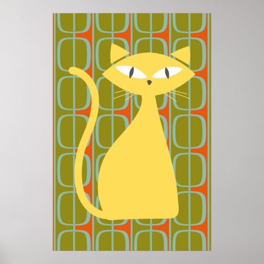 Mid Century Modern Cat op het Geometrische Patroon Poster (Voorkant)
