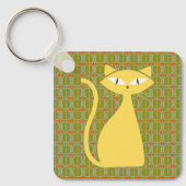 Mid Century Modern Cat op het Geometrische Patroon Sleutelhanger (Voorkant)