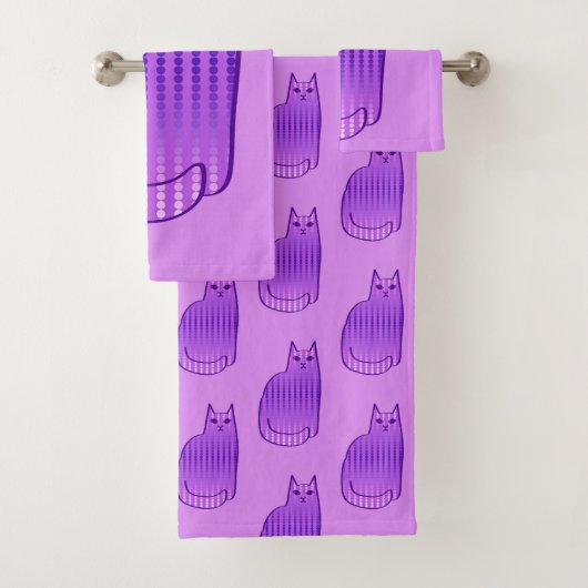 Mid-Century Modern Cat, Orchid en Paars Bad Handdoek (Insitu)