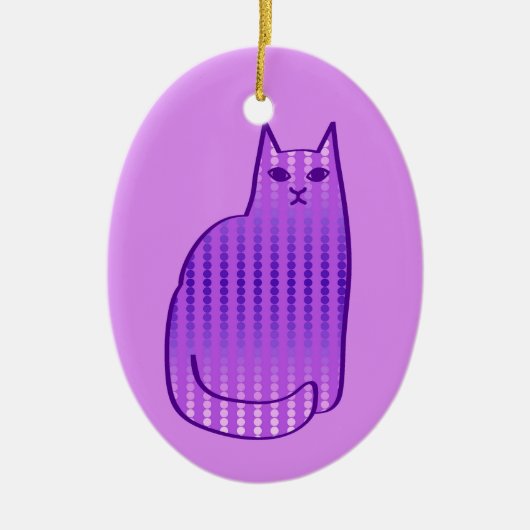 Mid-Century Modern Cat, Orchid en Paars Keramisch Ornament (Voorkant)