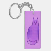 Mid-Century Modern Cat, Orchid en Paars Sleutelhanger (Voorkant Links)