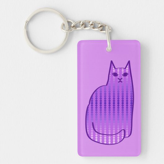 Mid-Century Modern Cat, Orchid en Paars Sleutelhanger (Voorkant)