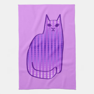 Mid-Century Modern Cat, Orchid en Paars Theedoek