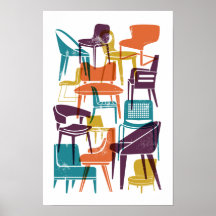 Mid-Century Modern Chairs in Retro Bright Colors