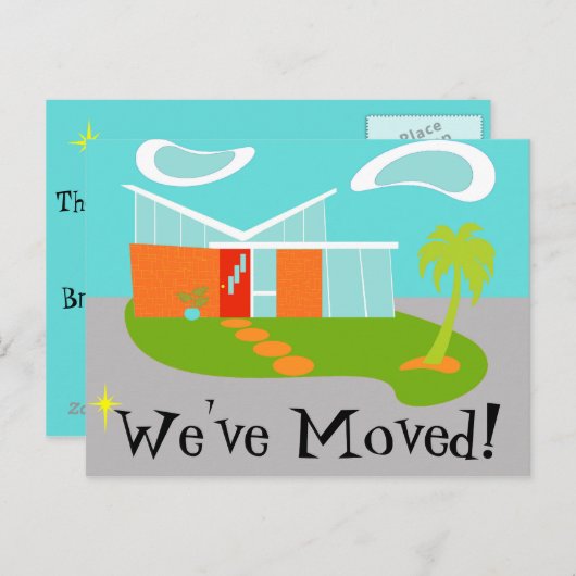 Mid Century Modern Change of Address-Briefkaart Aankondigingskaart (Voorkant / Achterkant)