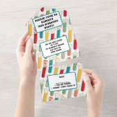 Mid Century Modern Chemistry Test Tube Stripe All In One Uitnodiging (Afscheurbaar)