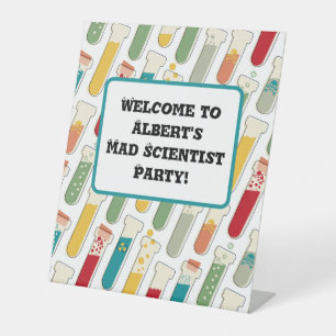 Mid Century Modern Chemistry Test Tube Stripe Reclamebord Met Voetstuk