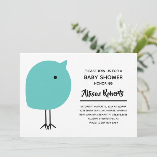 Mid Century Modern Chick Baby shower Kaart (Staand voorkant)