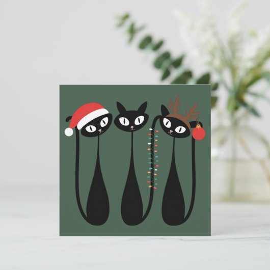 Mid Century Modern Christmas Cats Retro Classic Feestdagenkaart (Staand voorkant)
